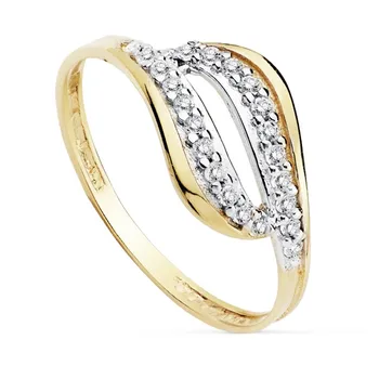 

18k solid gold ring bicolor zircons body width 2mm. [AB8932]