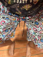 Pantalones cortos con estampado de calavera para hombre, Shorts de lino y algodón, informales, holgados con cordón, para playa, verano, 2021