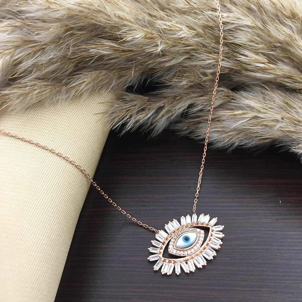 

Trendy 925 Silver Lucky Turkish Jewelry Zircon Fashion Shine Star Sun Evil Eye Necklace For Women Minimal Style Luxury Designer
