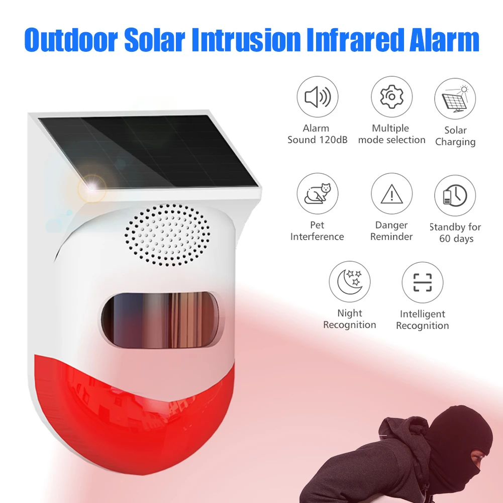 Solar Infrared Alarm Detector Sensor RF433 Remote Control Wireless Home Burglar Security Alarm Siren PIR Motion Sensor Detector wifi panic alarm