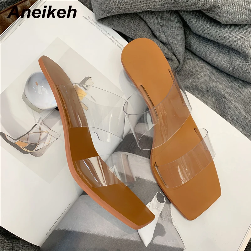 Aneikeh/размеры 41, 42, 43; босоножки из ПВХ; пикантные женские босоножки на прозрачном каблуке с открытым носком и кристаллами; вечерние туфли-лодочки - Цвет: brown