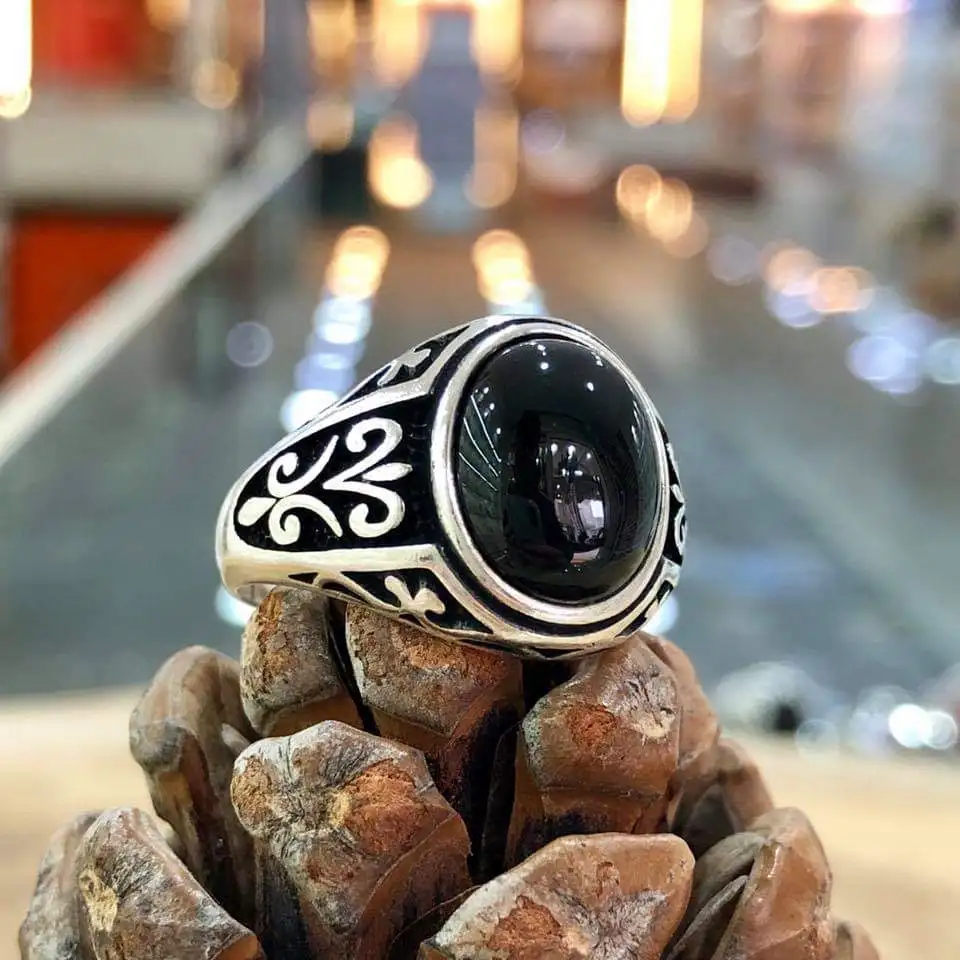 

Sterling Silver Ring With Stone 925 For Men For Women Black Onyx Gemstone Gift For Him Men's Rings Handmade - Turkish Jewelry