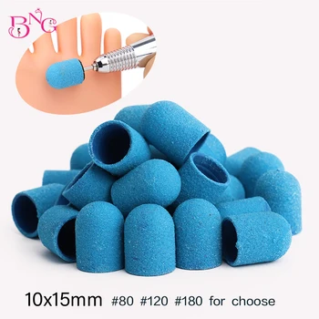 

5/10pcs #80/120/180 10*15 13*19mm Sanding Bands Block Caps Blue Grit Sanding Cap Manicure Pedicure Electric Nail Drill cutters