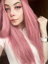 Wignee-Peluca de cabello sintético para mujer, cabellera artificial largo liso de color rosa para Cosplay, fiesta, a diario, resistente al calor, sin pegamento