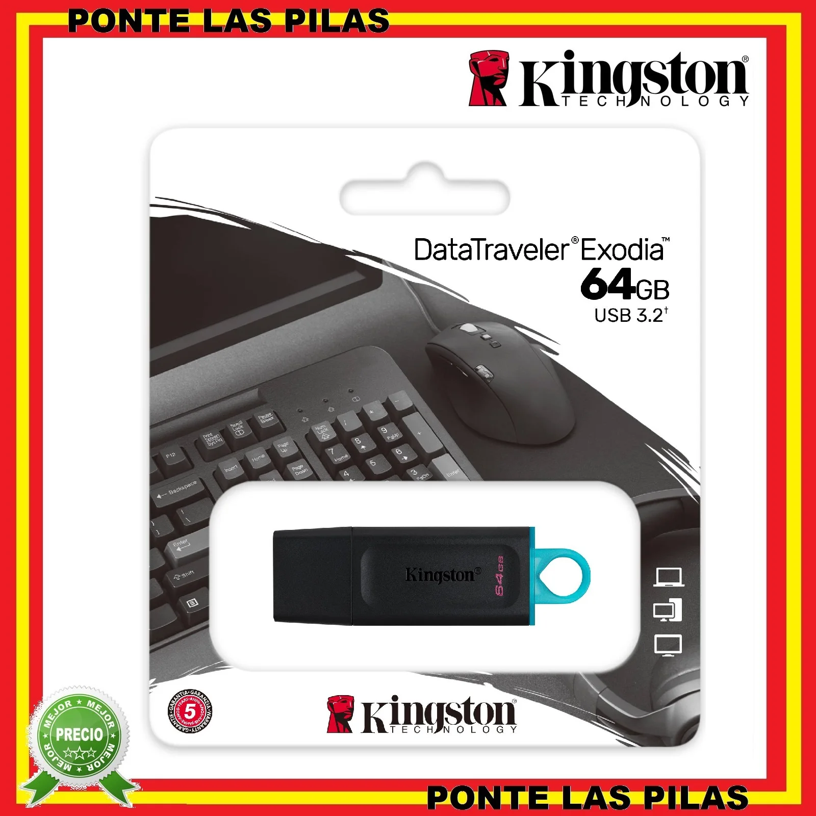 Kingston Pendrive 64Gb Usb 3.2 Exodia Datatraveler-Unità Flash Originale Blue Storage Pc Laptop