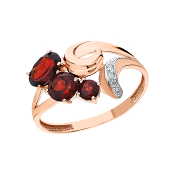 

Gold ring with cubic zirconia and Garnet sunlight sample 585