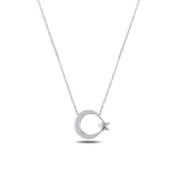 

Silver 925 Sterling Moon Star Necklace