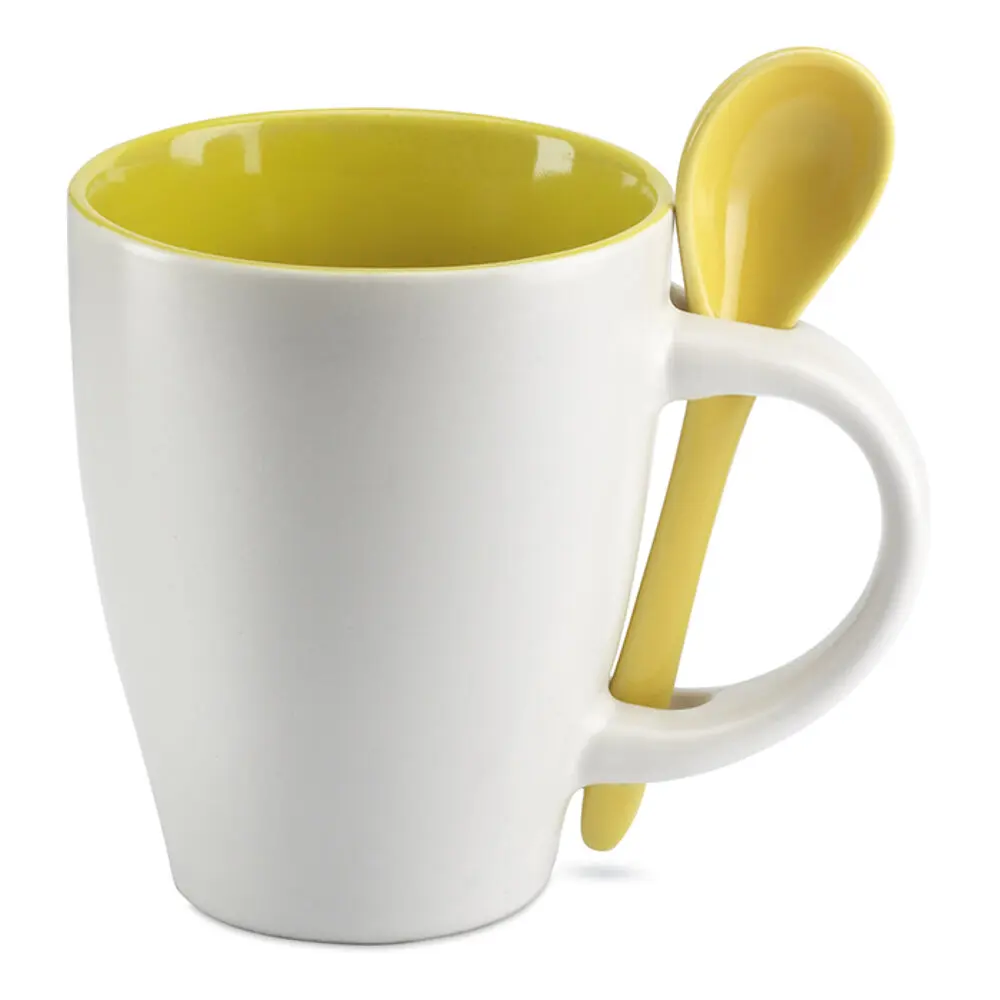 

Nectar Ceramic Cup, Suitable for Hot and Cold Drinks, Healthy and Environmentally Sensitive, Spoon, 200 ml, Yellow White