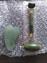 Gua Sha-Rodillo verde 2 en 1, conjunto de herramientas, masajeador, rascador de Jade Natural, con piedras para cara, cuello y espalda, 2 uds.