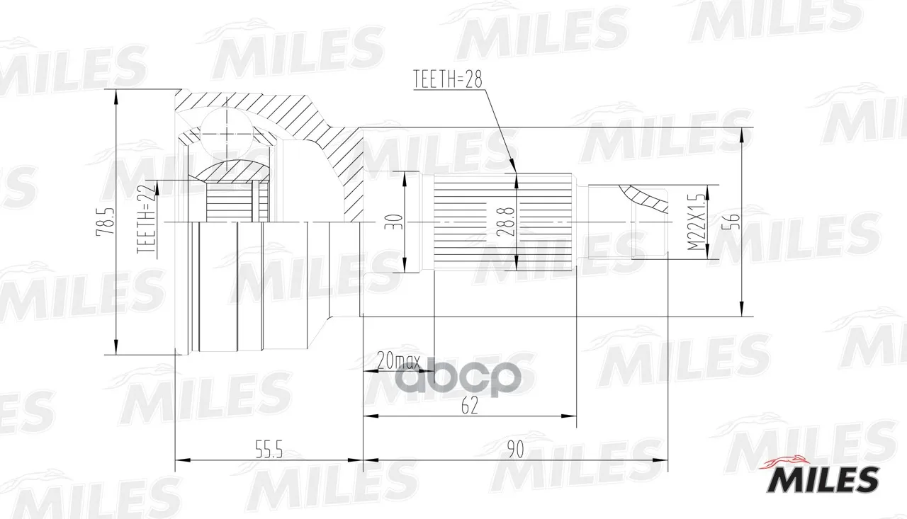 Шрус Kia Spectra/Shuma Ii/Sephia Ii 1.5-1.6 01- Нар. Miles Ga20192 Miles арт. GA20192