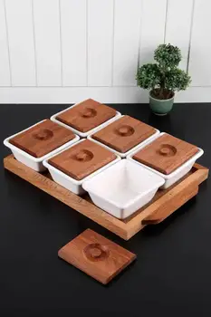 

Wooden Tray Set with 6 Breakfast Plates and Wooden Cover High Quality