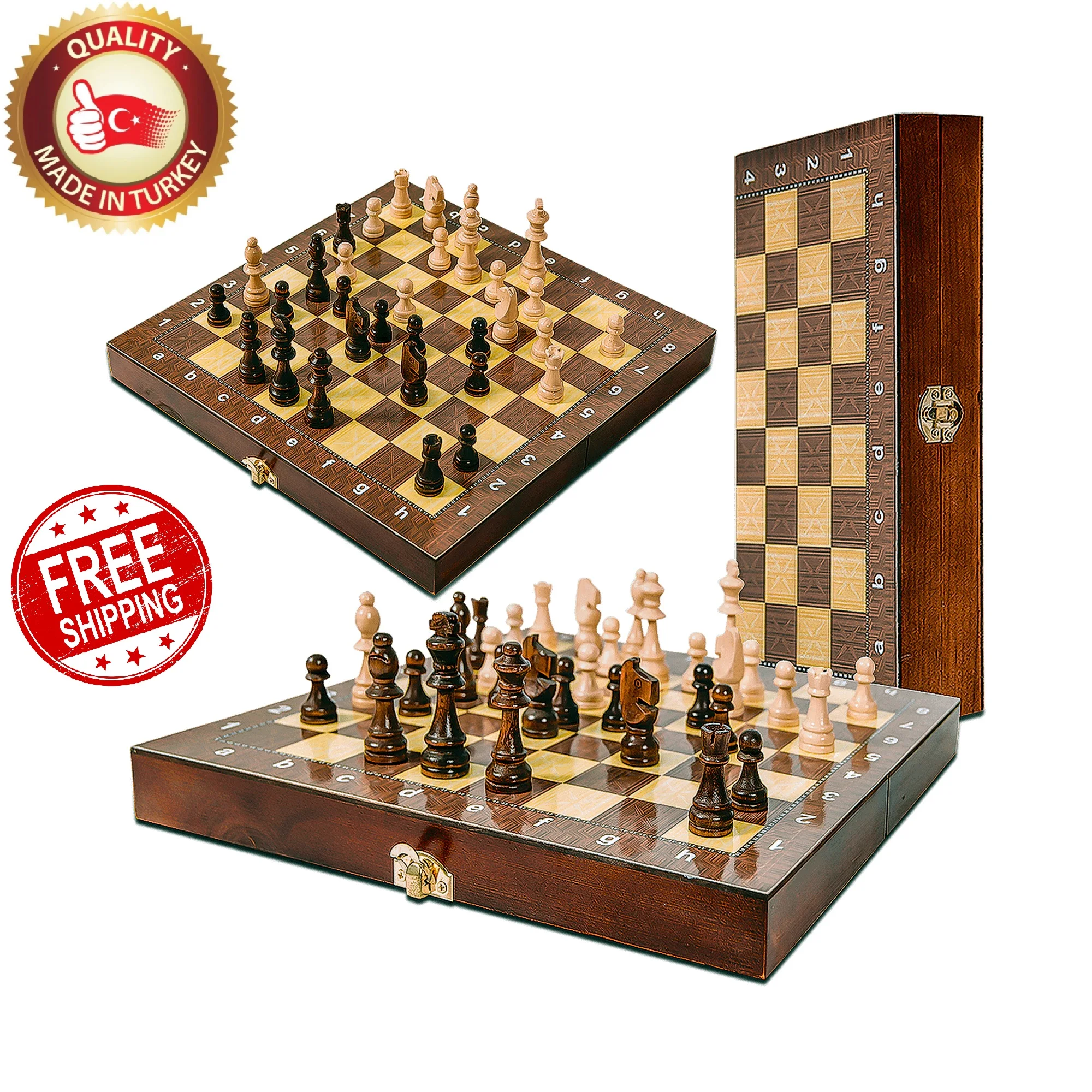 Large Chess Wooden Set Folding Chessboard Pieces Wood Board 30CM.