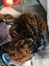 14 pulgadas Ombre pelo rubio Afro pelo rizado que teje 7 unids/lote extensiones de cabello sintético 6 mechones con cierre para las mujeres negras