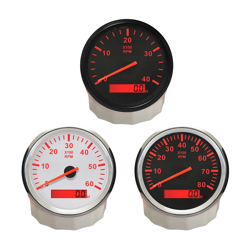Universal 85mm Boat Tachometer Marine Tacho Meter Gauge LCD Hour Meter