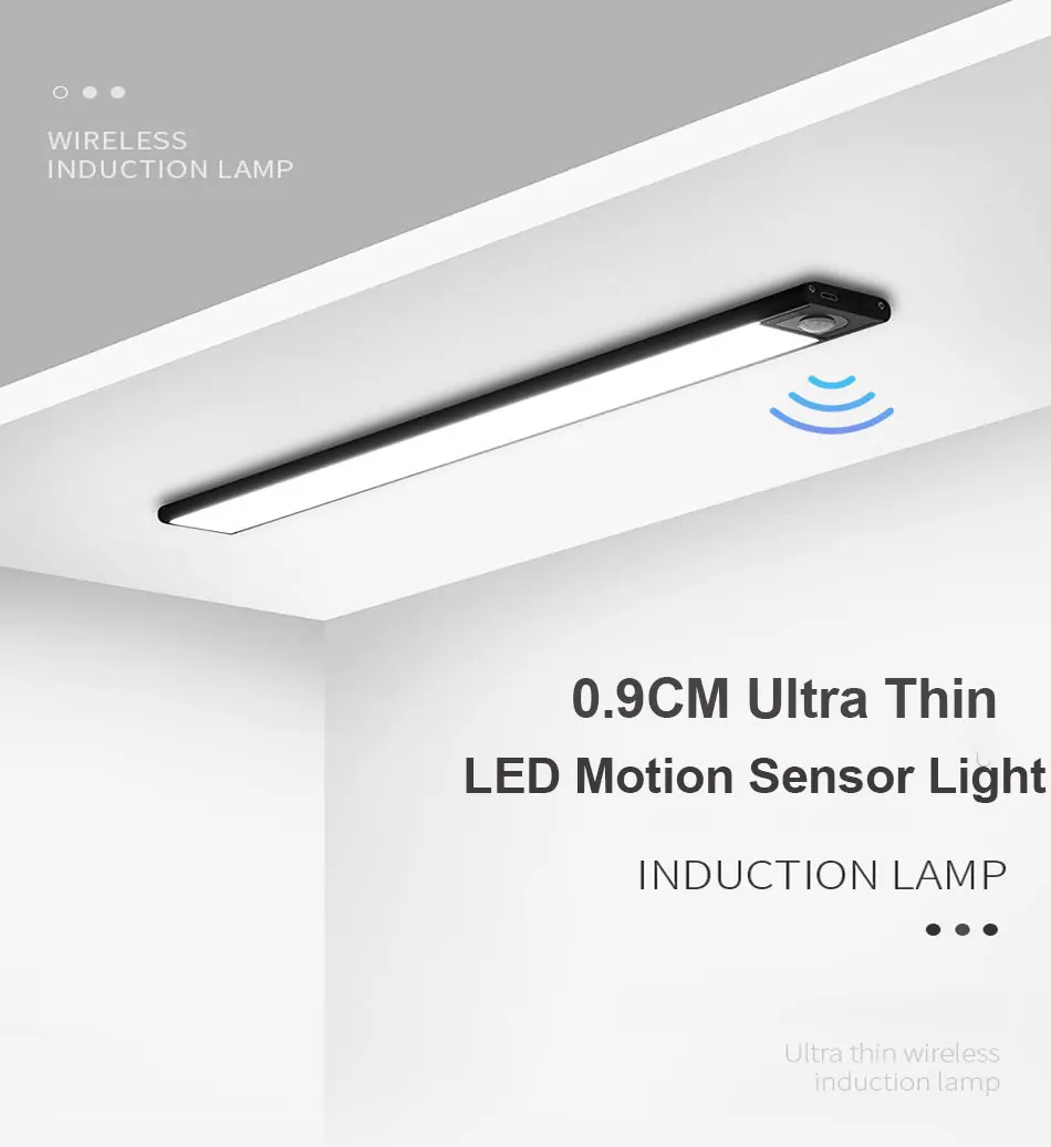 Ultra-thin LED Cabinet Light Rechargeable Motion Sensor Light USB Night Lights Induction Lamp Wardrobe Closet Kitchen Lighting