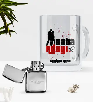 

Personalized Dad Nominee Glass Mug Cup Gasoline Metal Lighter Seti-1