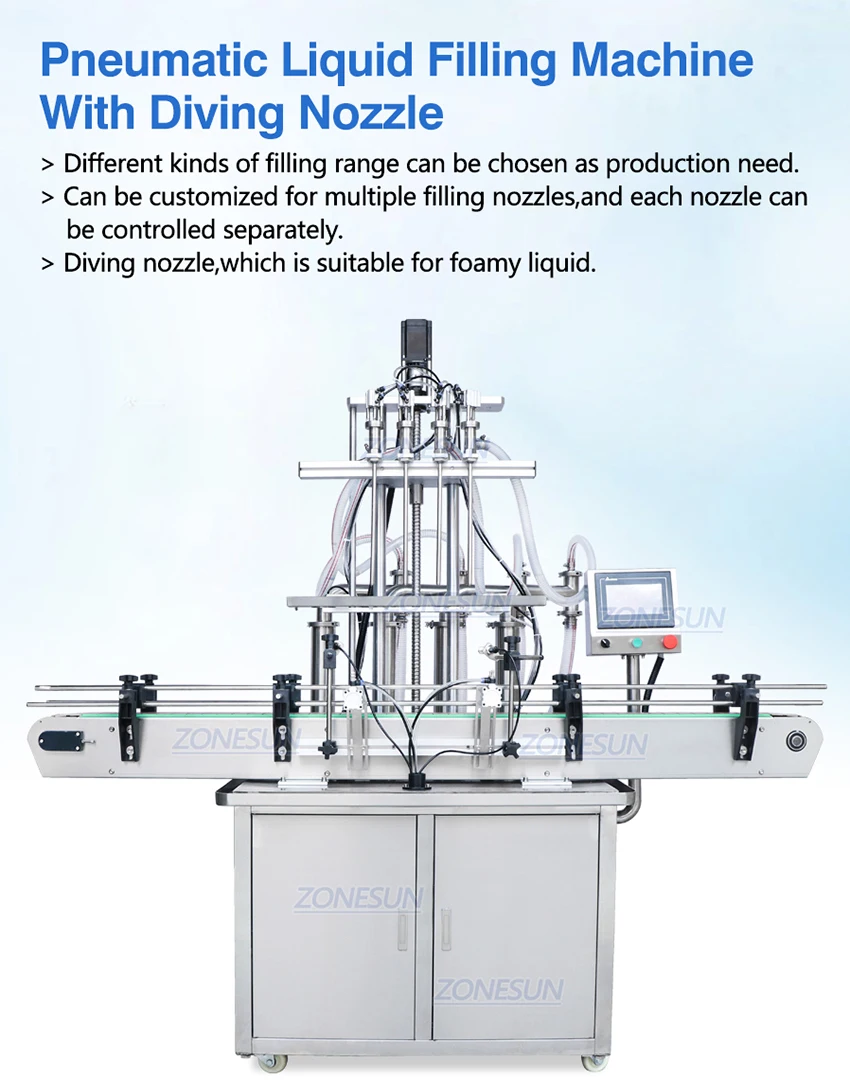 ZONESUN ZS-YT4T-4D 2/4/6 Diving Nozzles Liquid Filling Machine Water Filler