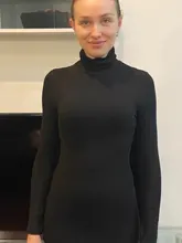 Short-Dress Wear Tight Long-Sleeve High-Collar Sexy Black Mini Sports Womens Summer