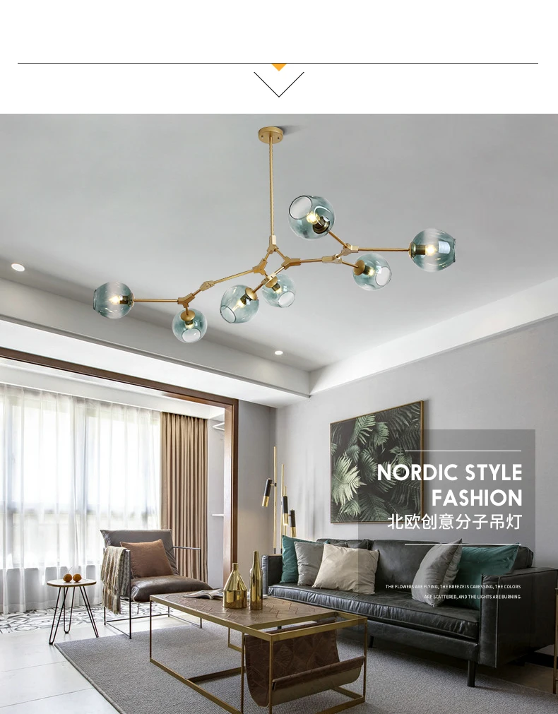 bedroom chandelier Nordic ceiling chandelier For Living Room Hall Bedroom Home Interior Lighting Gold Glass Bulb Hanging Lamp Modern Black Led E27 globe chandelier