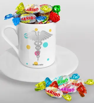 

Personalized Medicine Symbol Turkish coffee Cup and Haribo Candy Gift Seti-1