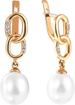 

Примаэксклюзив earrings with pearls and cubic zirconia in red gold