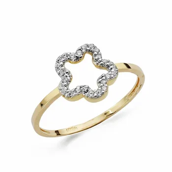 

18k solid gold ring two-color flower zircons [AA2229]