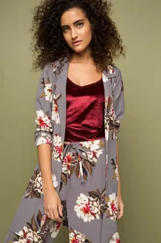 

DeFacto Woman Loose Jackets Female Fashion Print Flowers Casual V-neck Thin Coat Trousers Sets Lady Autumn - I1400AZ17AU