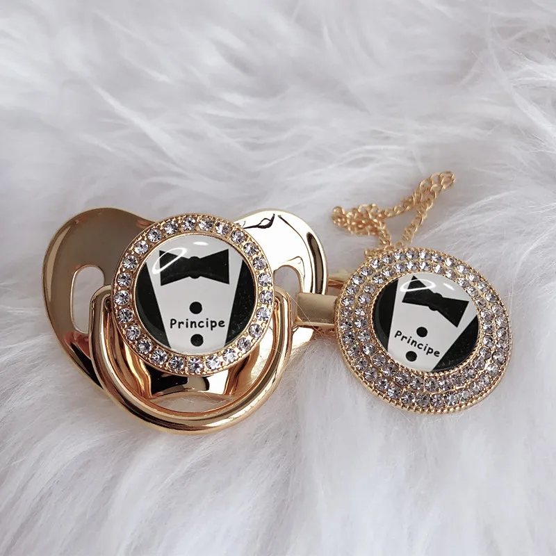 MIYOCAR пользовательское имя классный красивый золотой bling соска и соска клип черный BPA бесплатно пустышка bling уникальный дизайн PS-9 - Цвет: P8-S 6-18M