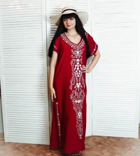 Tunic Women Beachwear Long-Dress Embroidery Batwing-Sleeve Oversize Black Plus-Size Summer