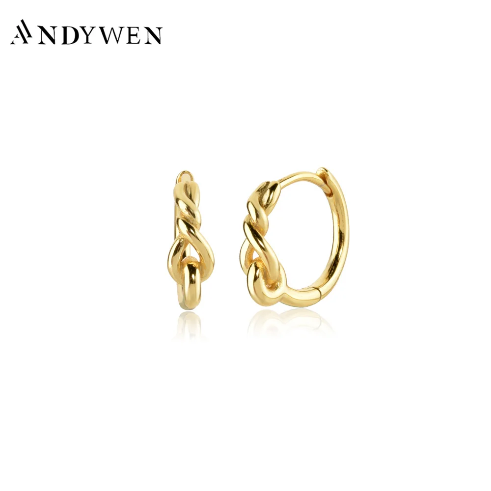 

ANDYWEN 100% 925 Sterling Silver Twist Ovals Round Hoops Piercing Luxury Jewelry Clips Pendientes Luxury Jewelry Plain Jewels