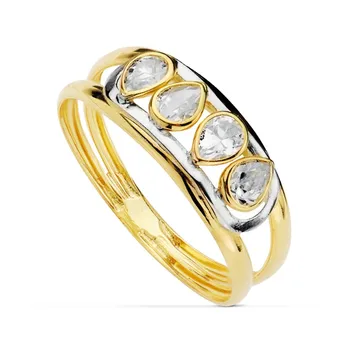 

Gold ring two-tone 18k stones zircons pear bands openwork first communion girl