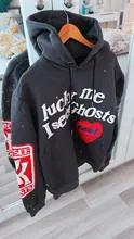 Kanye West sudaderas con capucha de los hombres letra de grafiti de la suerte me ver fantasmas sudadera vellón Harajuku Street HipHop Jersey hueso con capucha