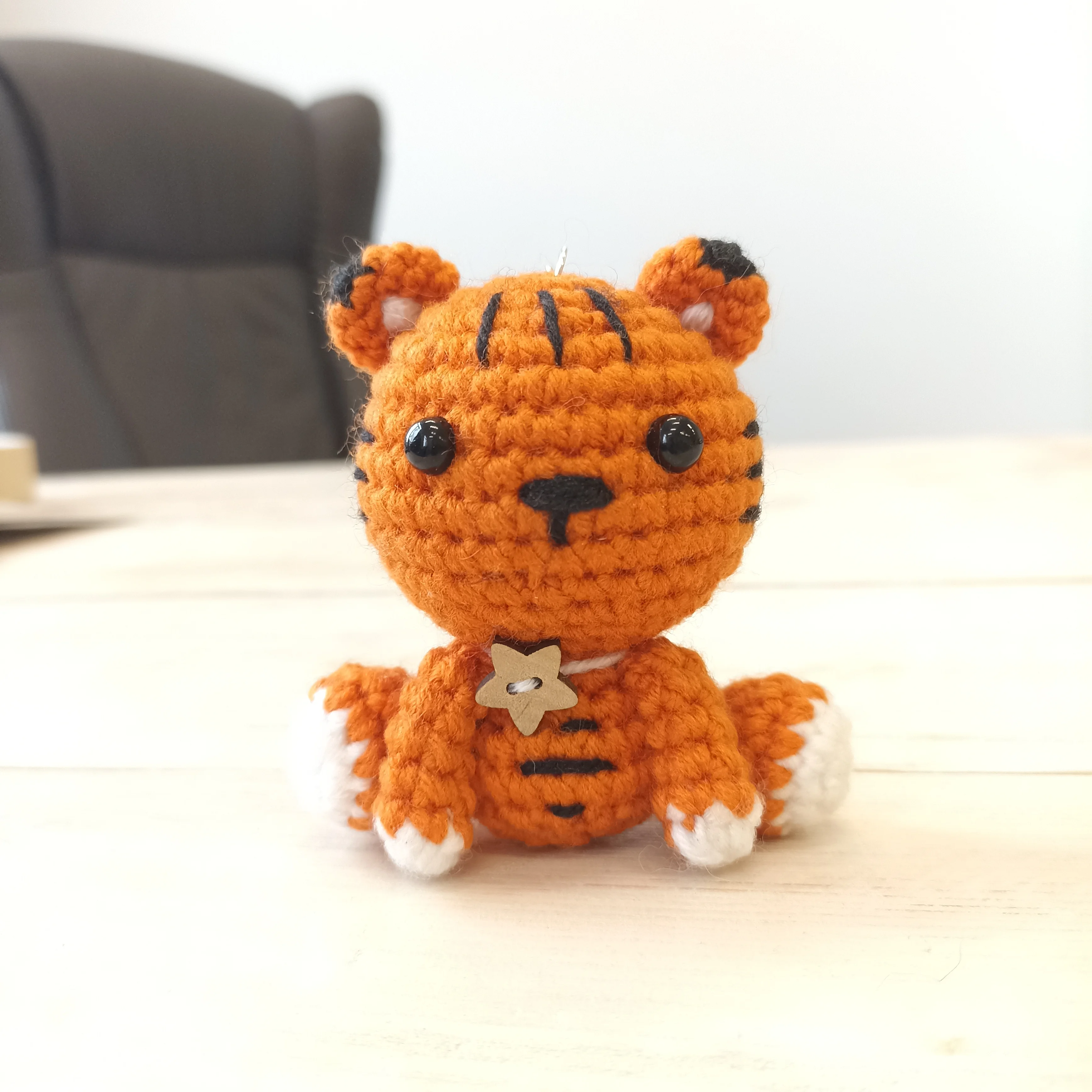 Toy souvenir knitted tiger symbol 2022 crochet handmade keychain amigurumi soft mini original gift orange toys from yarn hand made | Игрушки