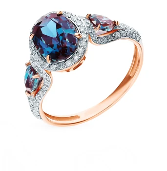 

Gold ring with alexandrite and diamonds sunlight sample 585