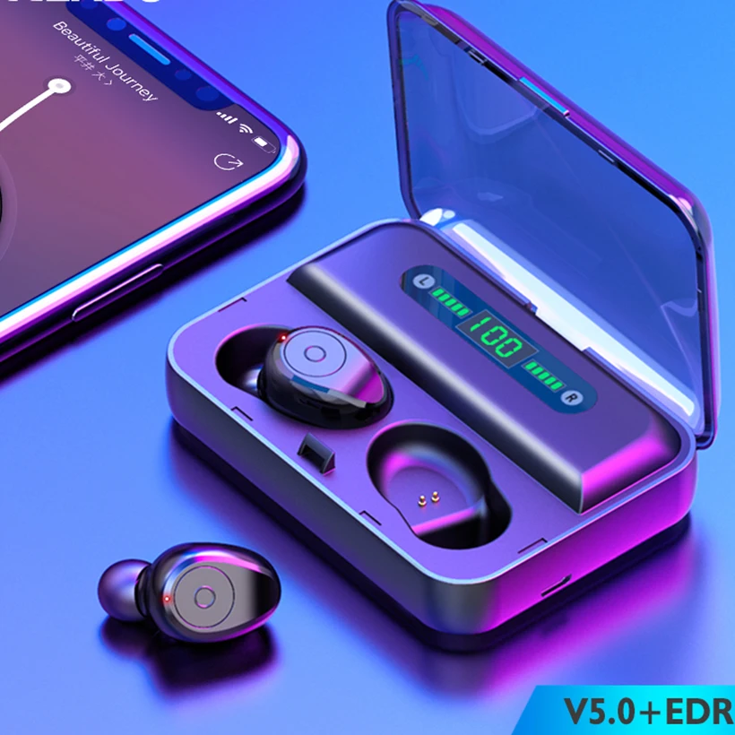 50PCS F9-3 Bluetooth Earphones TWS 5.0V Waterproof HD Stereo Wireless earbuds Noise Cancelling Gaming Headset LED Power display