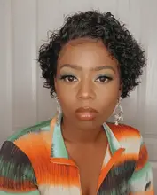 MEYA rizado Bob transparente frente de encaje pelucas de cabello humano de la Virgen de Malasia corto corte Pixie peluca para las mujeres negras profundo de la onda de agua pelucas