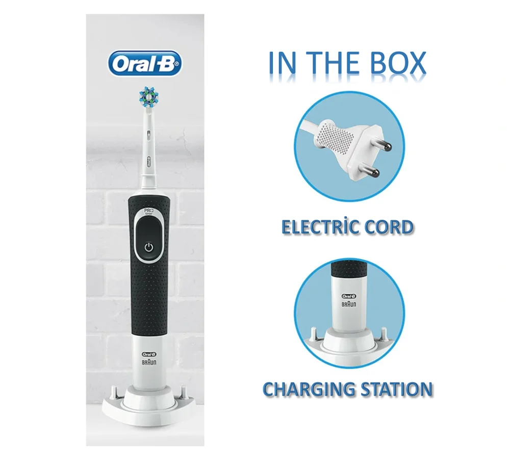 Oral-B D150 Vitality Black Cross Action Electric Toothbrush Kit Powered by Braun, Rechargeable Cleaner Machine, +1 Extra Head Oral-B D150 Vitality Black Cross Action Electric Toothbrush Kit Powered by Braun, Rechargeable Cleaner Machine, +1 Extra Head