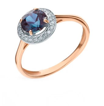 

Gold ring with alexandrite and diamonds sunlight sample 585