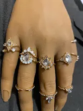 Conjunto de Anillos de nudillo de cristal Vintage para mujer, colgante de luna de loto, anillo bohemio, regalo de joyería