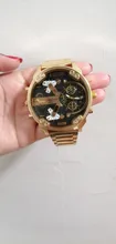 XFCS-reloj grande de acero dorado para hombre, de cuarzo, informal, con doble horario, Militar