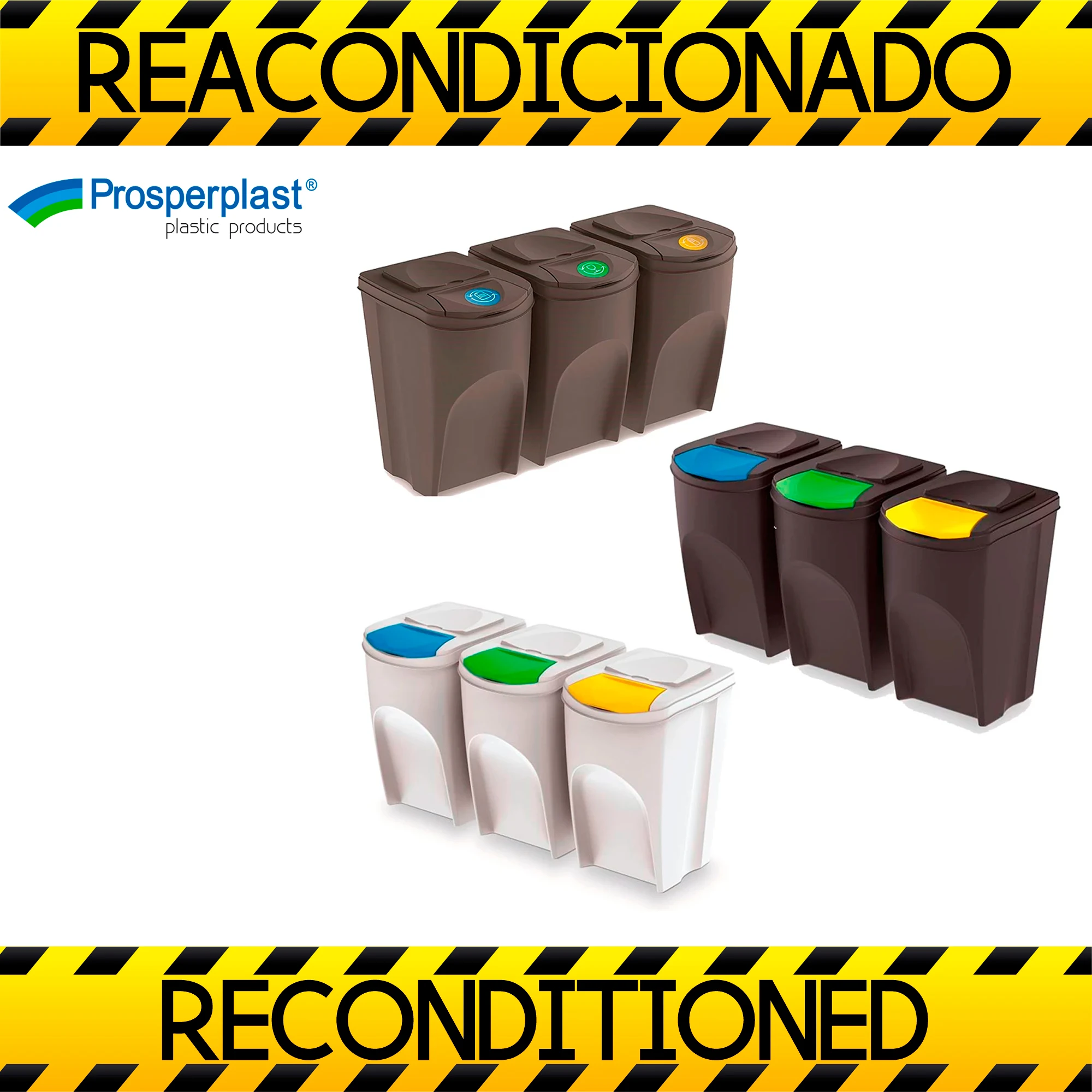 JUEGO DE 5 CUBOS DE RECICLAJE 125L PROSPERPLAST SORTIBOX DE PLASTICO EN COLOR ANTRACITA
