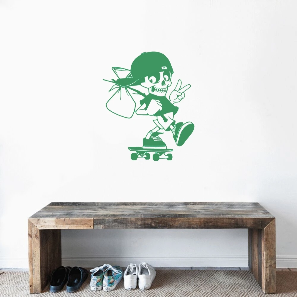 

Newly Design Cartoon Happy Skeleton Skateboarding Wall Sticker Decal Home Decoration A0074