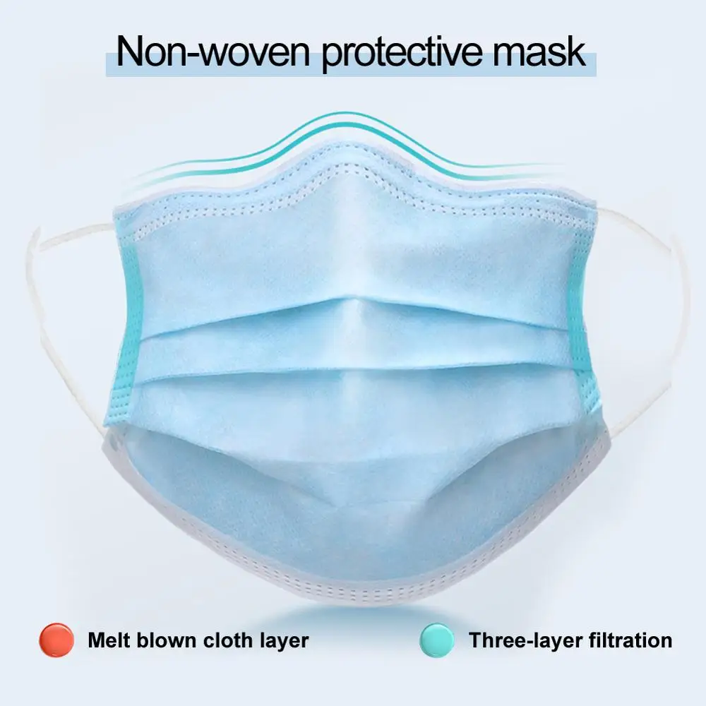 POWECOM Disposable Face Mouth Mask 3Layer Dustproof Nonwoven Safety Mouth Masks 100/200/300Pcs for Adult
