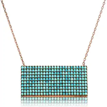 

925 sterling Silver Blue Cubic Zirconia Rectangle Ladies Necklace