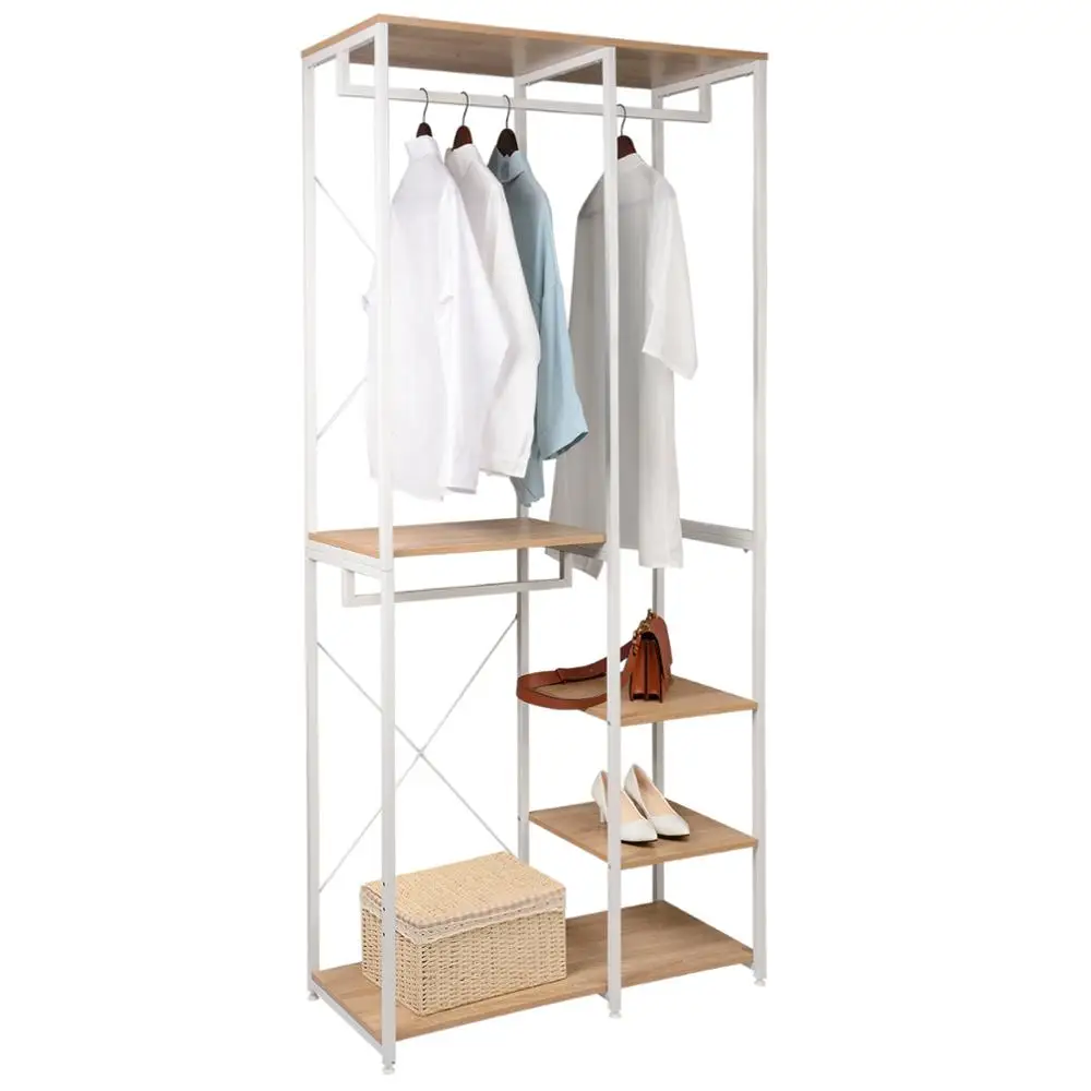 

1PC Wood Steel Coat Rack Floor Standing Clothes Hanging Storage Shelf Clothes Hanger Racks Shoe Rack Bedroom Furniture