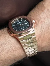 PLADEN-Reloj de pulsera de cuarzo para hombre, de negocios, de lujo, a la moda, correa de acero inoxidable, azul degradado, reloj calendario a prueba de agua