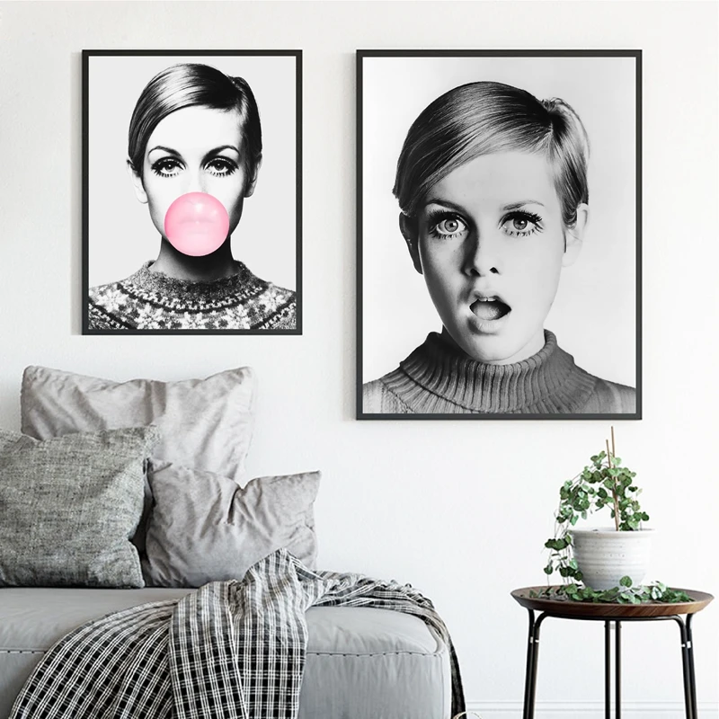 Забавное художественное полотно Twiggy с изображением розовой пузырьковой жвачки