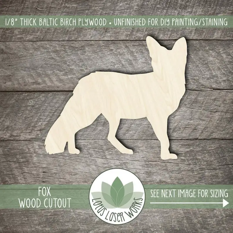 

Fox Wood Cut Shape, Unfinished Wood Fox Laser Cut Shape, DIY Craft Supply, Many Size Options, Blank Wood Shapes