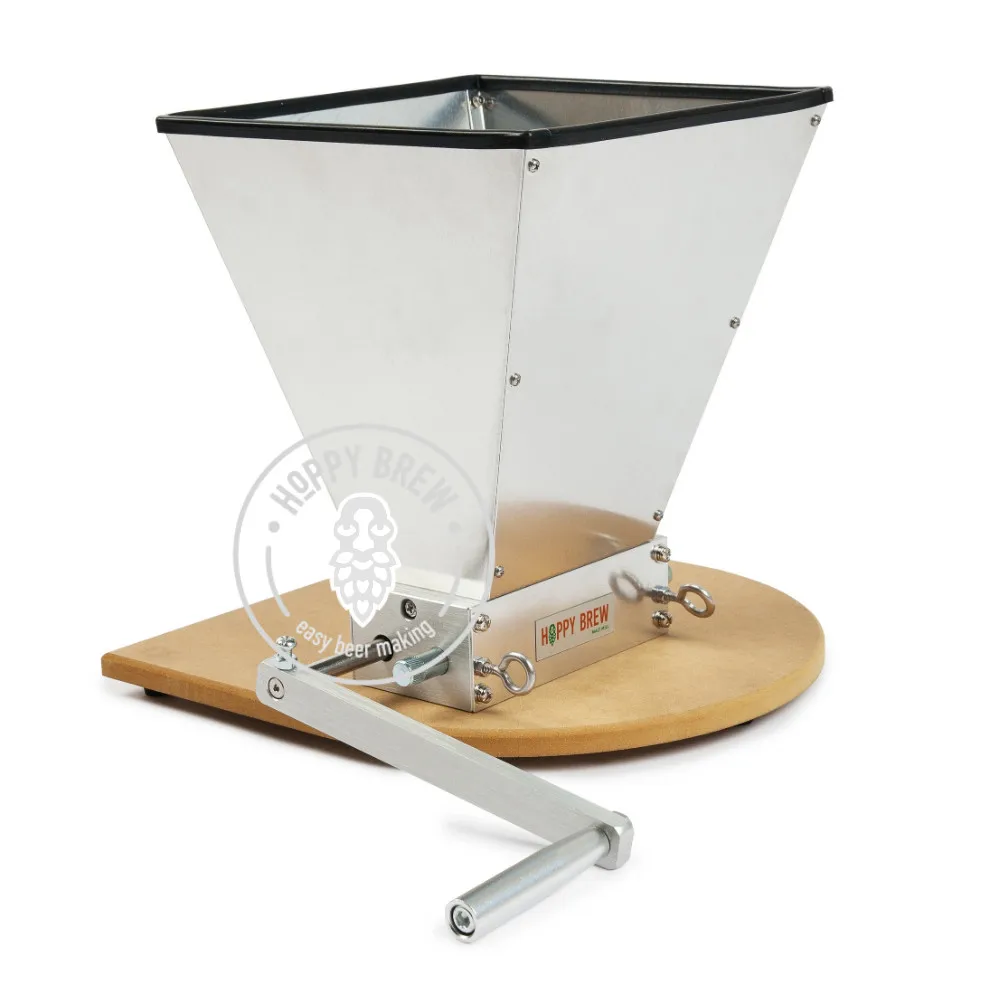 Hoppy Brew 2 Rollers Malt Mill Crusher Grain Mill with wooden Base for home brewing, SS