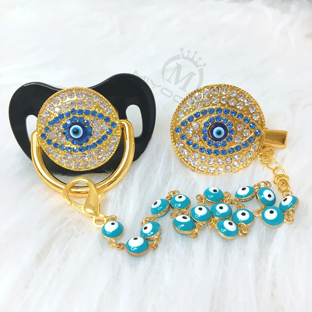 MIYOCAR Зеленый Bling evil eye пустышка и зажим набор пустышка держатель цепи bling Прекрасный evil eye пустышка AEYE-G